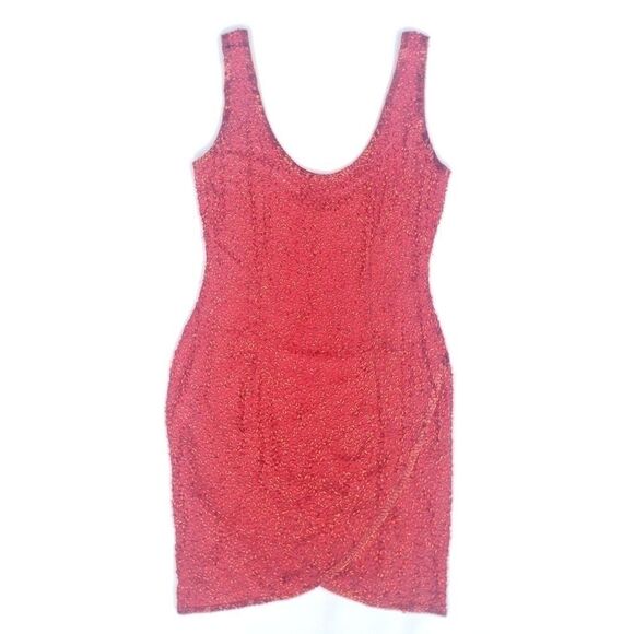 Black Tie Oleg Cassini Red Silk Sequin Dress 10 - Picture 1 of 5